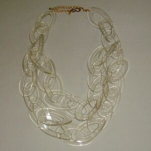 Kenneth Jay Lane Clear Lucite and Gold-Tone Chain Link Style Necklace